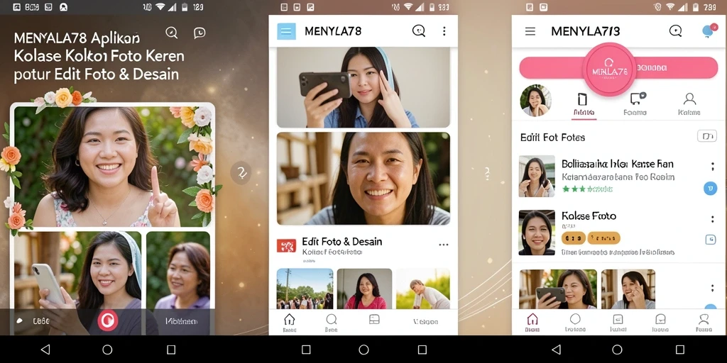 Tampilan antarmuka aplikasi MENYALA78 untuk kolase foto yang menarik.