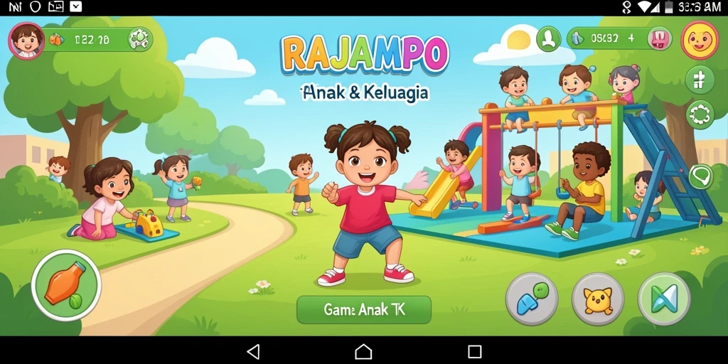 Tampilan antarmuka RAJAMPO yang ceria dan interaktif untuk anak-anak.