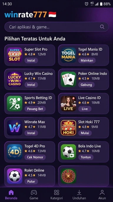Tampilan katalog aplikasi winrate777